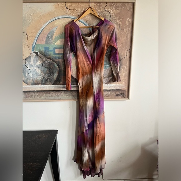 NWT ZARA Long semisheer flowy tie dye gown - Picture 13 of 16